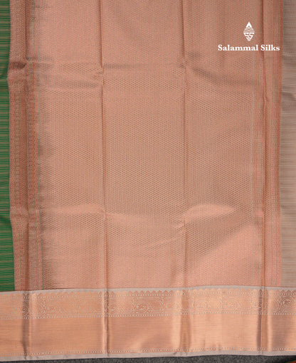 Beautiful Bottle Green Vaira Oosi Lines Semi Silk Saree With Contrast Cream Grey Traditional Border