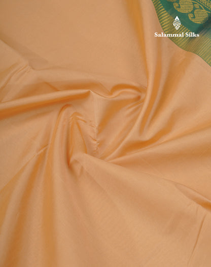 Sandal Plain Semi Silk Cotton Saree With Contrast Bottle Green Traditional Border