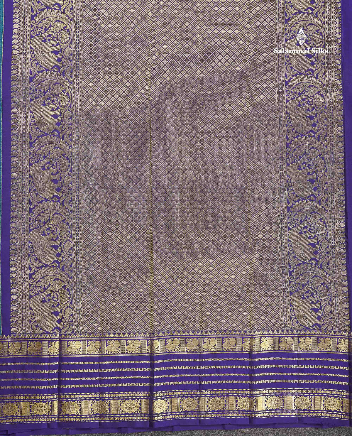 Pure Kanjivaram Silk Saree - Petrol Blue Colour Body Vertical Lines With Butta & Navy Blue Traditional Border