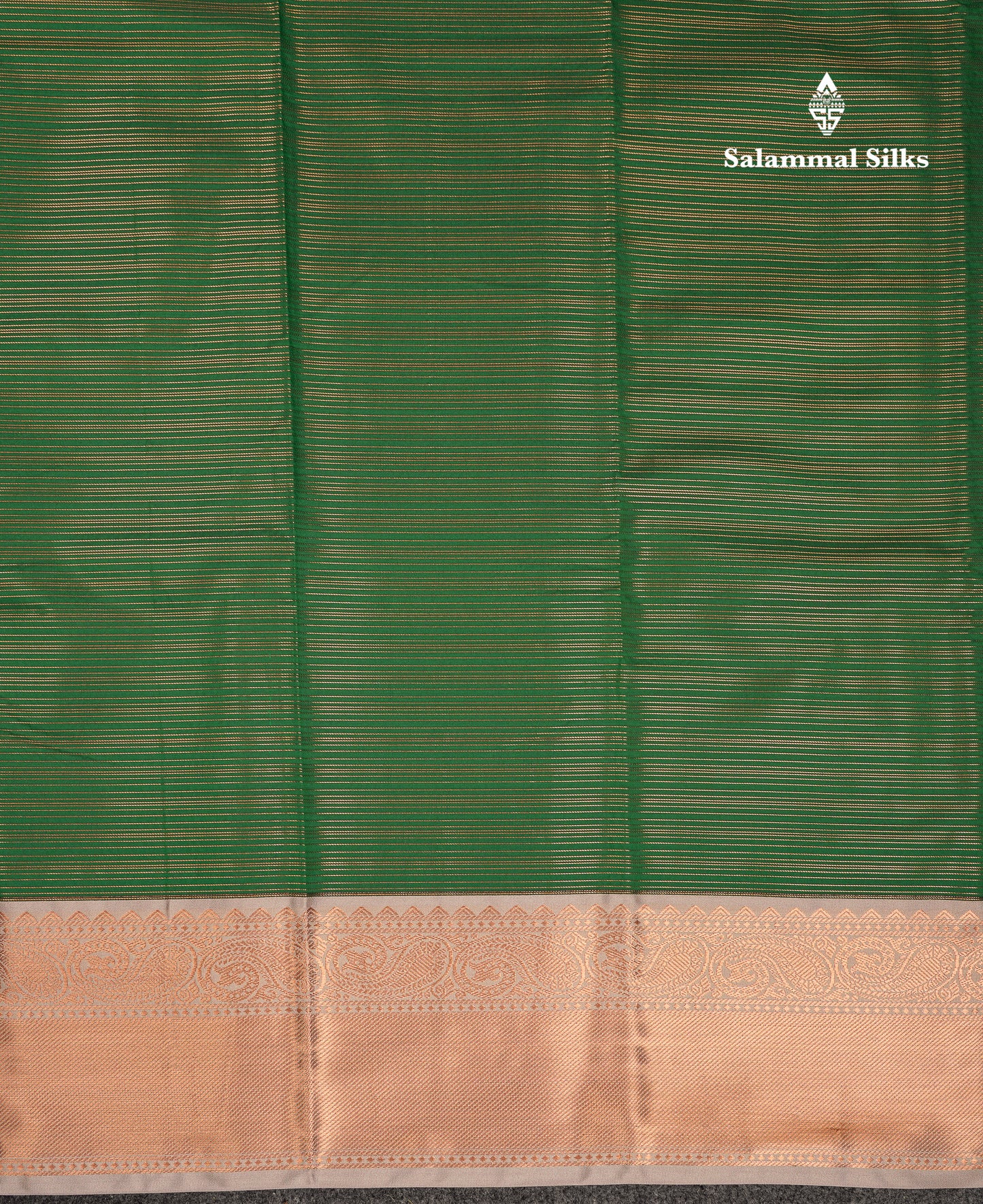 Beautiful Bottle Green Vaira Oosi Lines Semi Silk Saree With Contrast Cream Grey Traditional Border