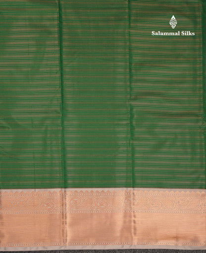 Beautiful Bottle Green Vaira Oosi Lines Semi Silk Saree With Contrast Cream Grey Traditional Border