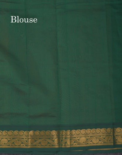 Sandal Plain Semi Silk Cotton Saree With Contrast Bottle Green Traditional Border