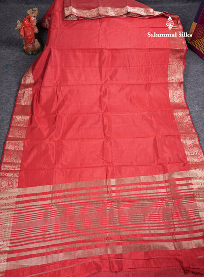 Beautiful Chilly Red Plain Semi Raw Silk Saree With Fancy Border