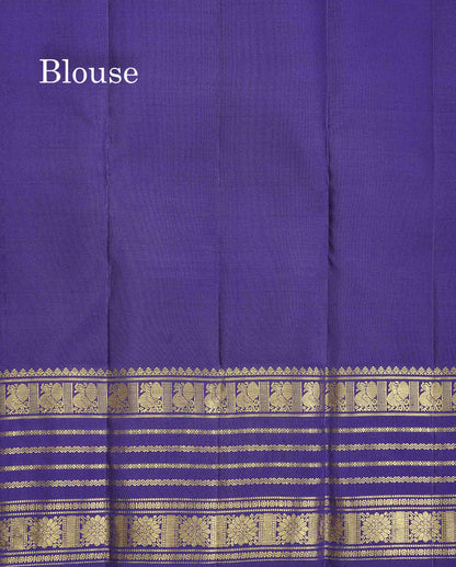Pure Kanjivaram Silk Saree - Petrol Blue Colour Body Vertical Lines With Butta & Navy Blue Traditional Border