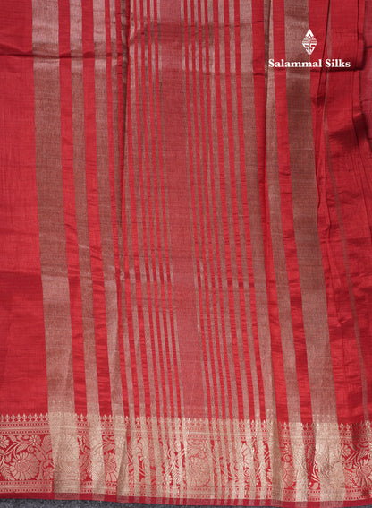 Beautiful Chilly Red Plain Semi Raw Silk Saree With Fancy Border
