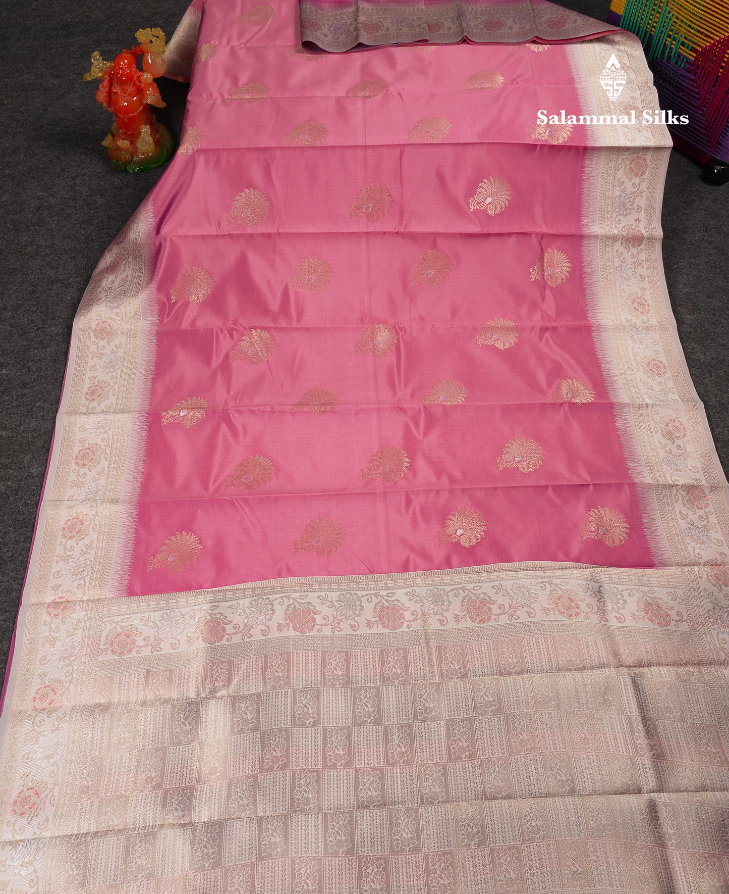 Beautiful Onion Pink Semi Silk Saree With Contrast Light Lavender Fancy Border