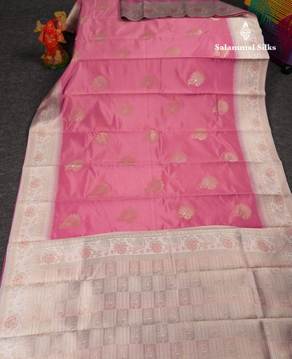 Beautiful Onion Pink Semi Silk Saree With Contrast Light Lavender Fancy Border