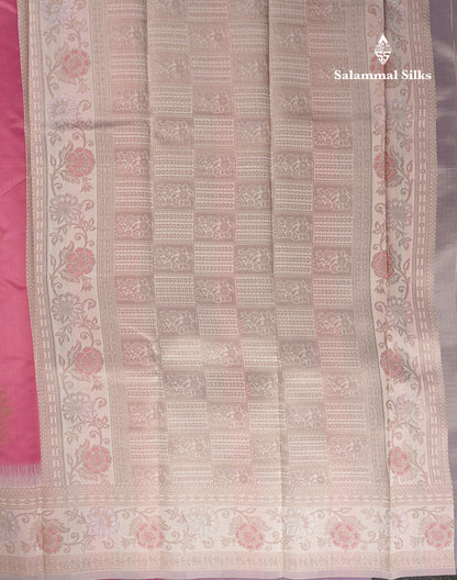 Beautiful Onion Pink Semi Silk Saree With Contrast Light Lavender Fancy Border