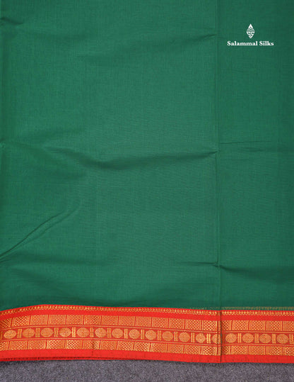 Beautiful Parrot Green Plain Pure Cotton Saree With Contrast Orange Traditional Border