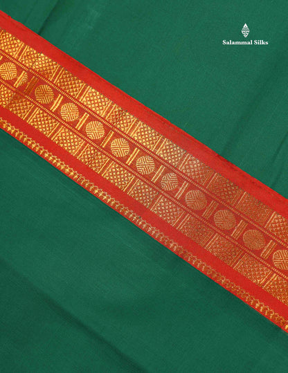 Beautiful Parrot Green Plain Pure Cotton Saree With Contrast Orange Traditional Border