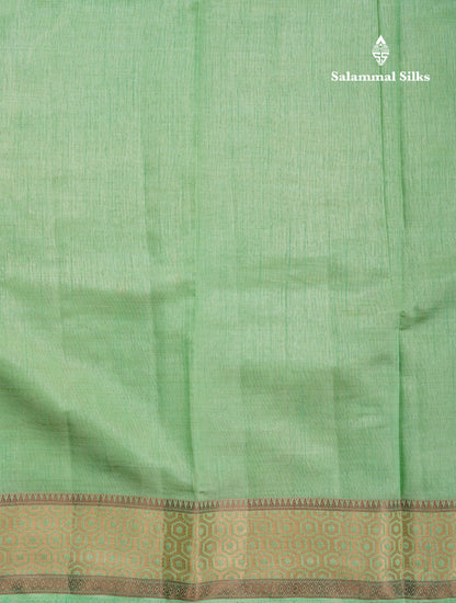 Beautiful Pista Green Plain Semi Raw Silk Saree With Fancy Border