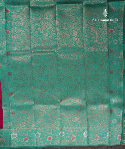 Beautiful Redish Maroon Semi Silk Saree With Contrast Sapphire Green Fancy Border
