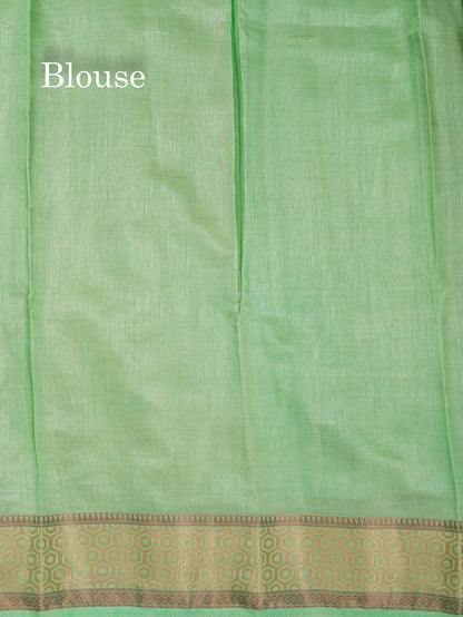 Beautiful Pista Green Plain Semi Raw Silk Saree With Fancy Border