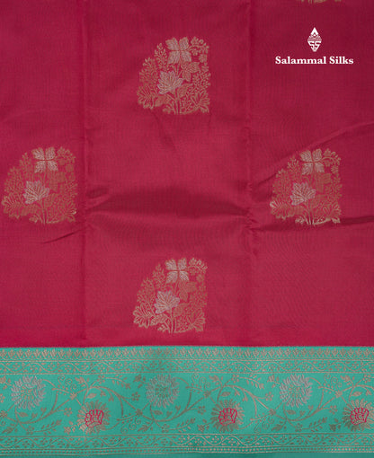 Beautiful Redish Maroon Semi Silk Saree With Contrast Sapphire Green Fancy Border