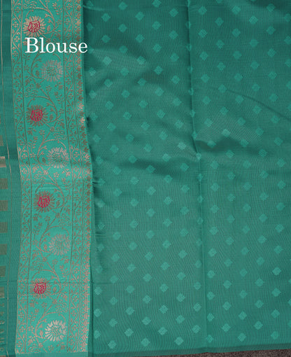 Beautiful Redish Maroon Semi Silk Saree With Contrast Sapphire Green Fancy Border