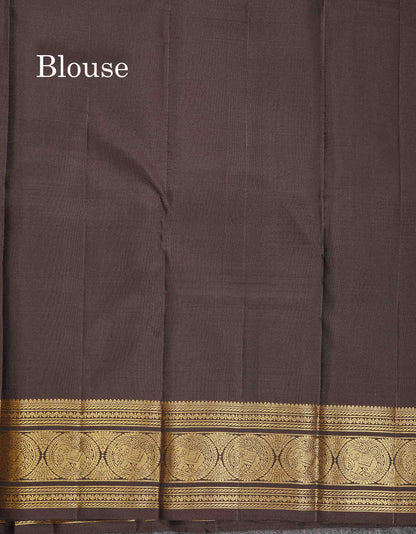 Pure Kanjivaram Silk Saree - Rust Orange Colour Body Checks With Butta & Contrast Dark Brown Traditional Border