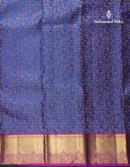 Dual Tone Royal Blue Bridal Pure Kanjivaram Silk Saree With Contrast Magenta Border