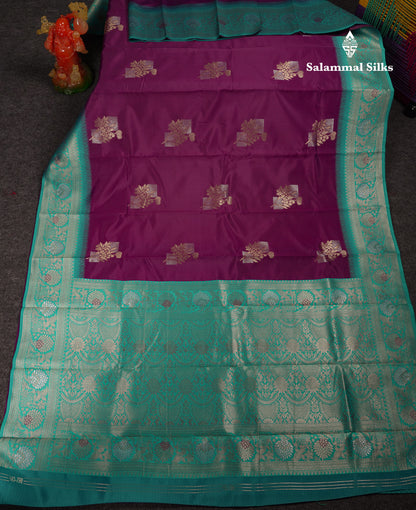 Beautiful Redish Maroon Semi Silk Saree With Contrast Sapphire Green Fancy Border