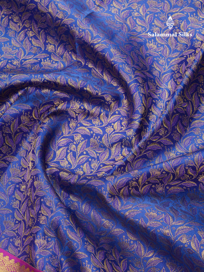 Dual Tone Royal Blue Bridal Pure Kanjivaram Silk Saree With Contrast Magenta Border
