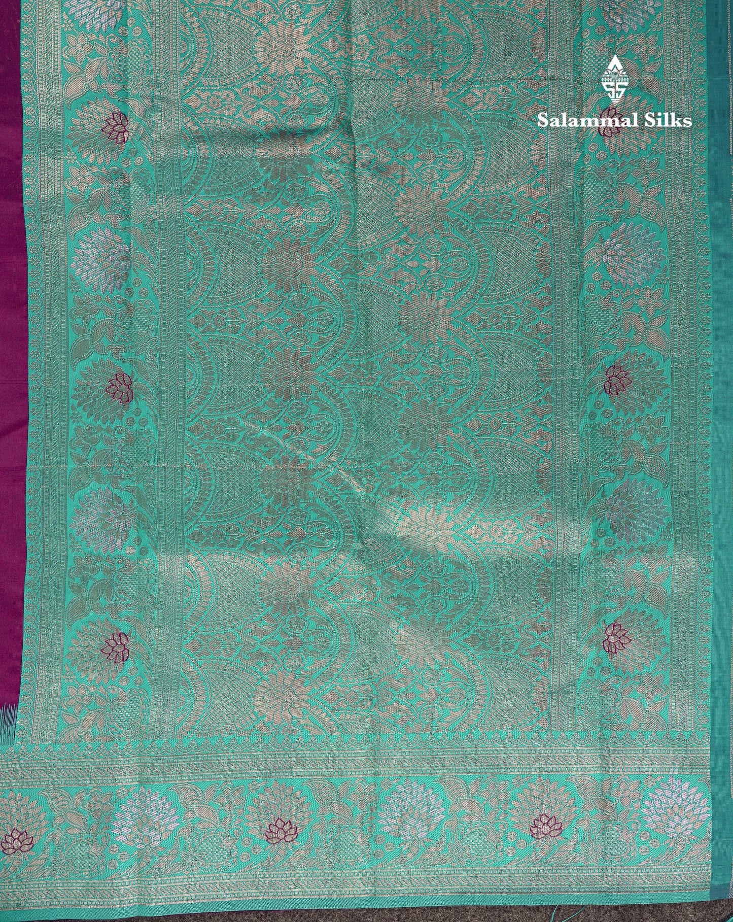 Beautiful Redish Maroon Semi Silk Saree With Contrast Sapphire Green Fancy Border