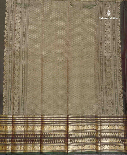 Pure Kanjivaram Silk Saree - Dual Tone Olive Green Colour Body Vaira Oosi Lines With Butta  & Traditional Long Border