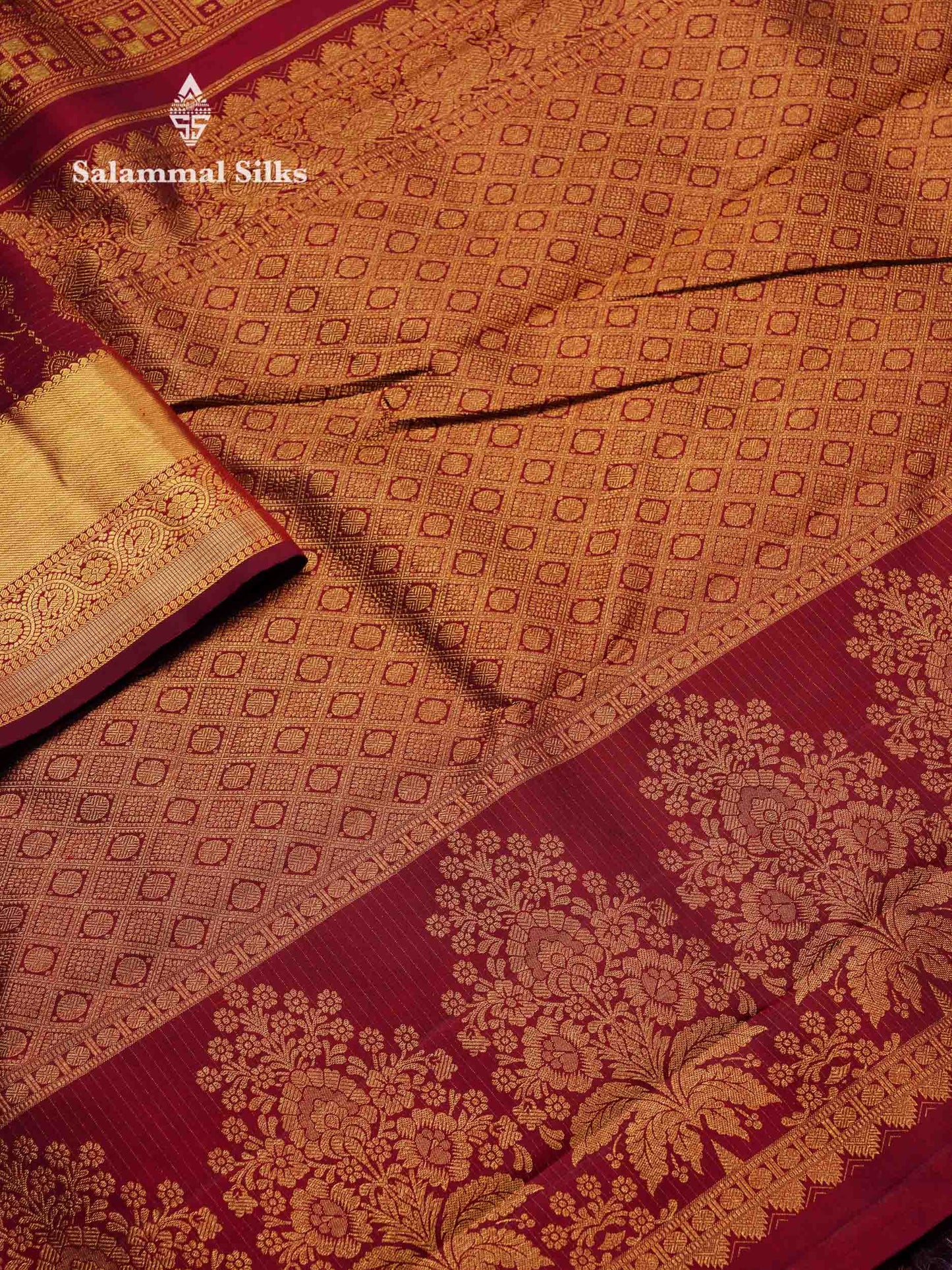 Beautiful Dark Maroon Bridal Pure Kanjivaram Silk Saree With Traditional Border