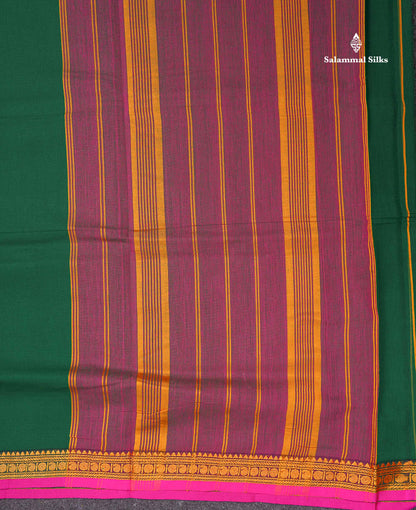 Beautiful Redish Maroon Plain Pure Cotton Saree With Contrast Dual Tone Bottle Green Thread Work Traditional Small Border
