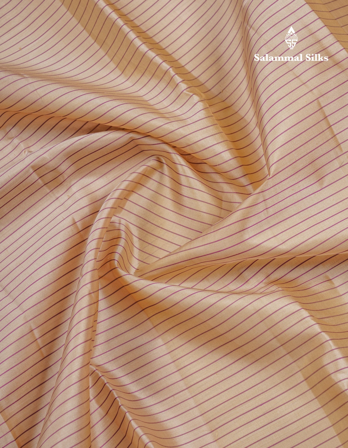 Beautiful Cream Sandal Pure Kanjivaram Silk Saree With Contrast Purple Traditional Rettapet Border