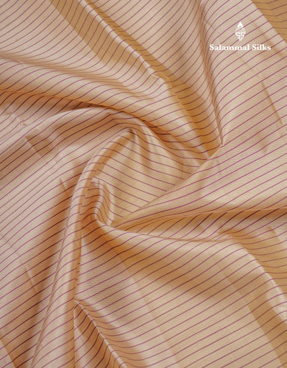 Beautiful Cream Sandal Pure Kanjivaram Silk Saree With Contrast Purple Traditional Rettapet Border