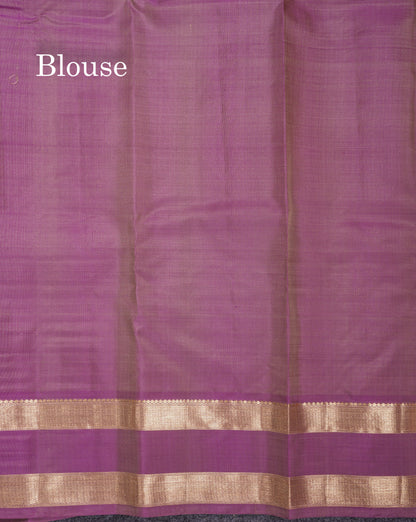 Beautiful Cream Sandal Pure Kanjivaram Silk Saree With Contrast Purple Traditional Rettapet Border