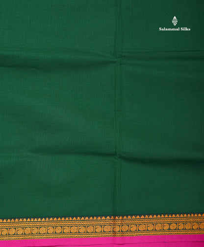 Beautiful Redish Maroon Plain Pure Cotton Saree With Contrast Dual Tone Bottle Green Thread Work Traditional Small Border
