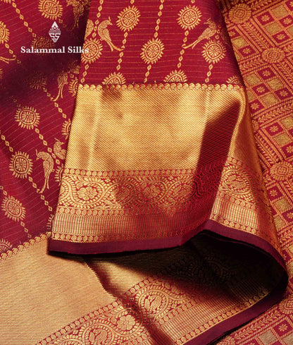 Beautiful Dark Maroon Bridal Pure Kanjivaram Silk Saree With Traditional Border