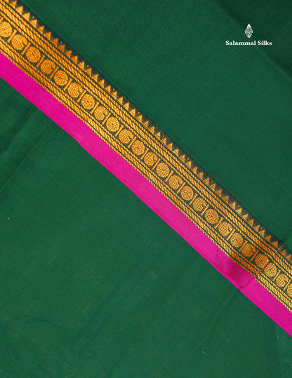 Beautiful Redish Maroon Plain Pure Cotton Saree With Contrast Dual Tone Bottle Green Thread Work Traditional Small Border