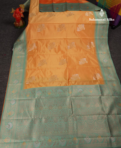 Beautiful Light Orange Semi Silk Saree With Contrast Light Rexona Fancy Border