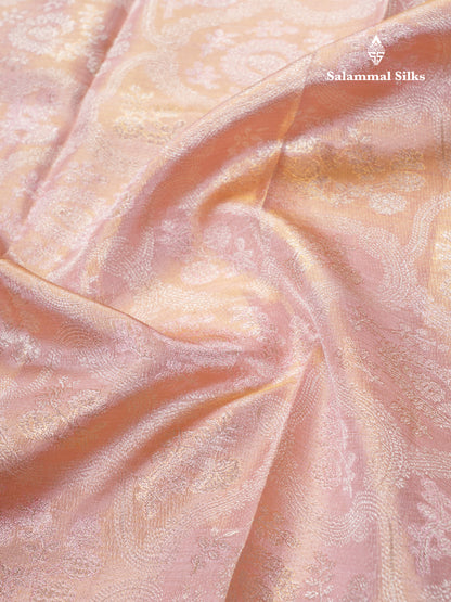 Peach Tissue Bridal Pure Kanjivaram Silk Saree With Contrast Bottle Green Border