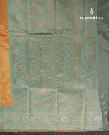 Beautiful Light Orange Semi Silk Saree With Contrast Light Rexona Fancy Border