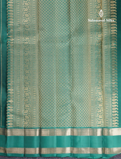 Beautiful Navy Blue Pure Kanjivaram Silk Saree With Contrast Sapphire Green Traditional Rettapet Border