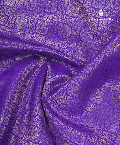 Violet Bridal Pure Kanjivaram Silk Saree With Contrast Orange Traditional Border