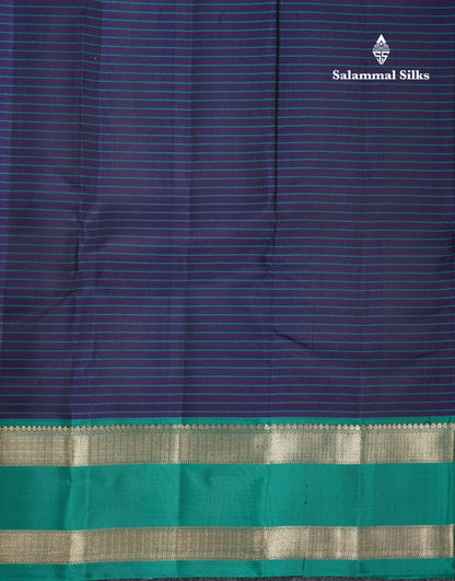 Beautiful Navy Blue Pure Kanjivaram Silk Saree With Contrast Sapphire Green Traditional Rettapet Border