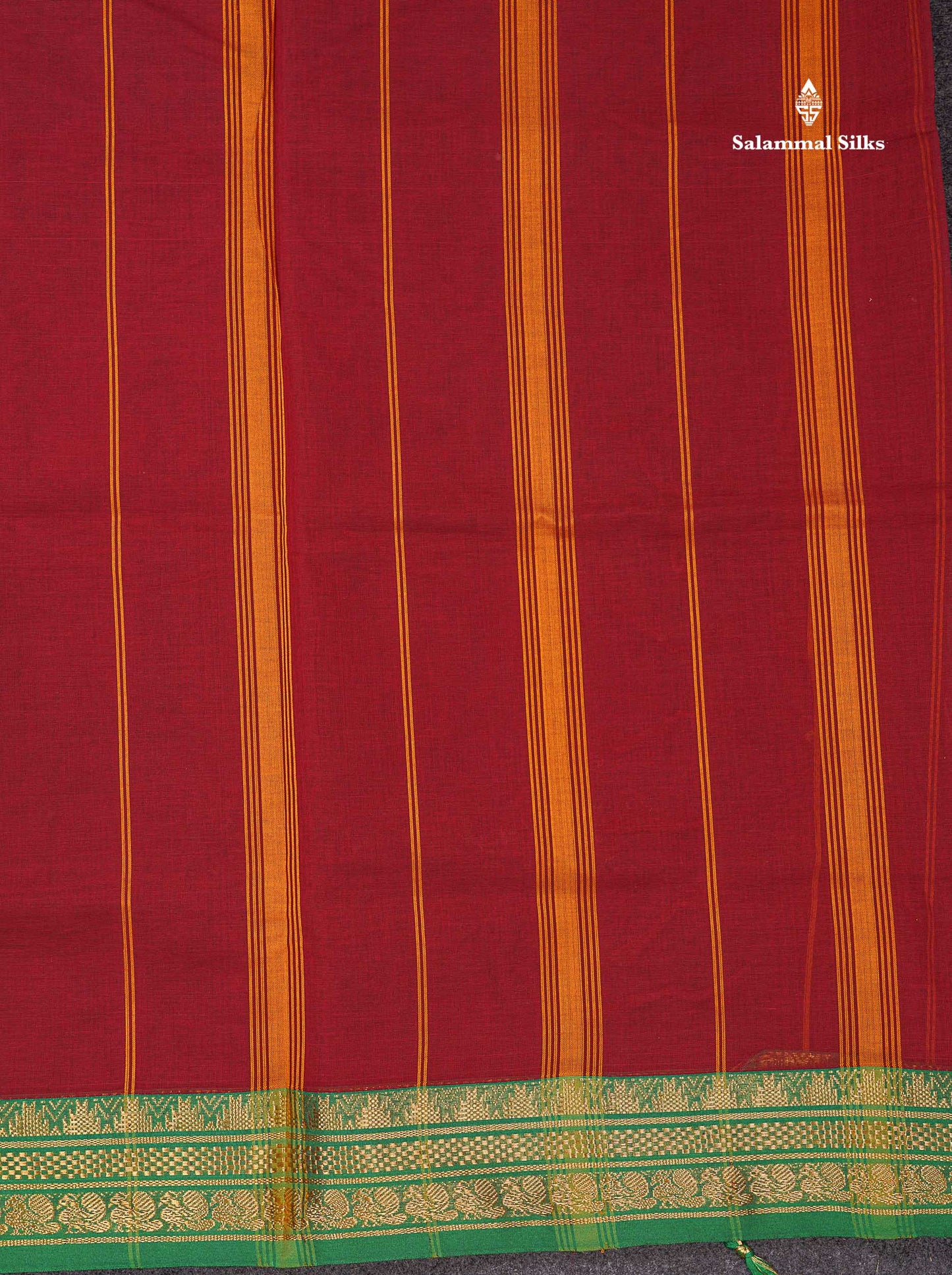 Beautiful Maroon Plain Pure Cotton Saree With Contrast Green Traditional Border