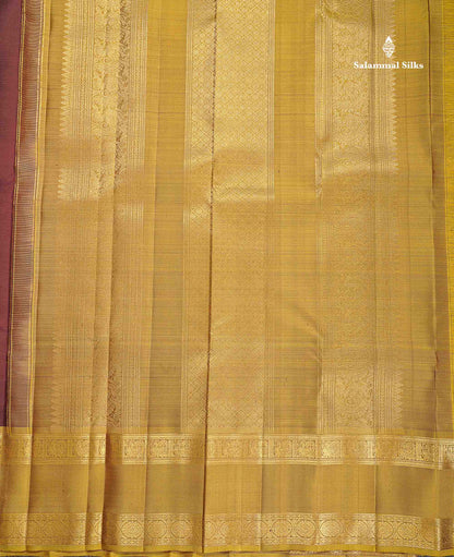 2G Zari Kanjivaram Silk Saree - Brown Colour Body Butta With Contrast Mehandi Green Gap Border