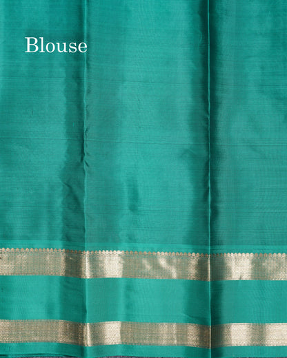 Beautiful Navy Blue Pure Kanjivaram Silk Saree With Contrast Sapphire Green Traditional Rettapet Border