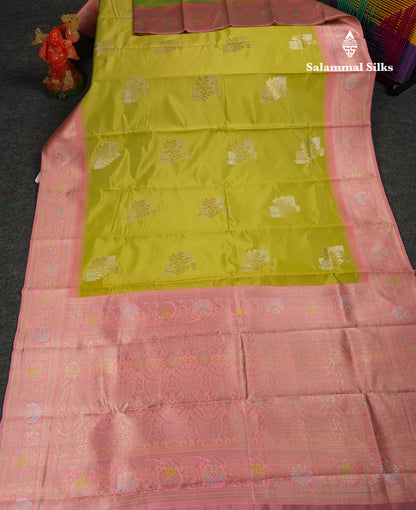 Beautiful Light Orange Semi Silk Saree With Contrast Light Rexona Fancy Border