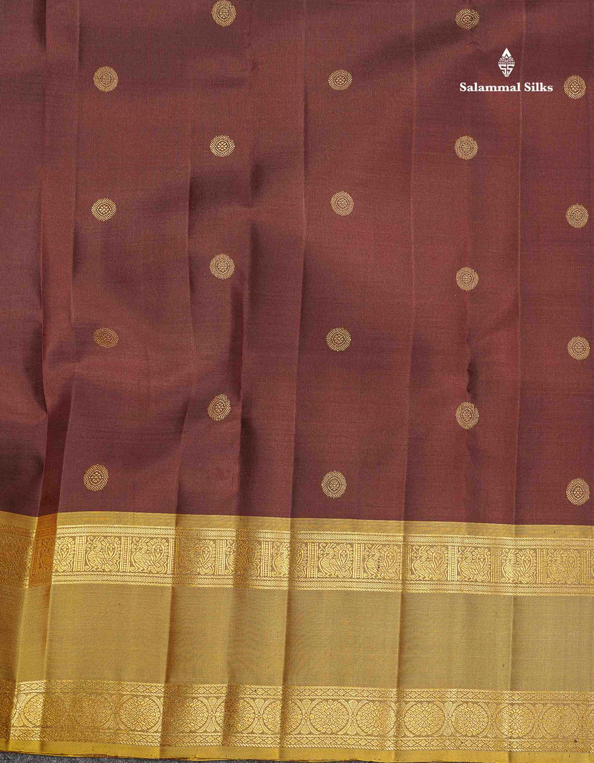 2G Zari Kanjivaram Silk Saree - Brown Colour Body Butta With Contrast Mehandi Green Gap Border