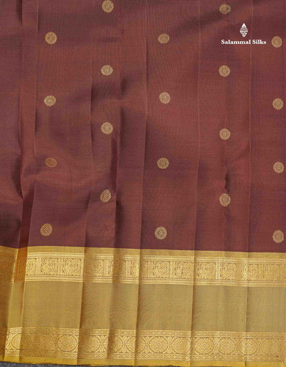 2G Zari Kanjivaram Silk Saree - Brown Colour Body Butta With Contrast Mehandi Green Gap Border
