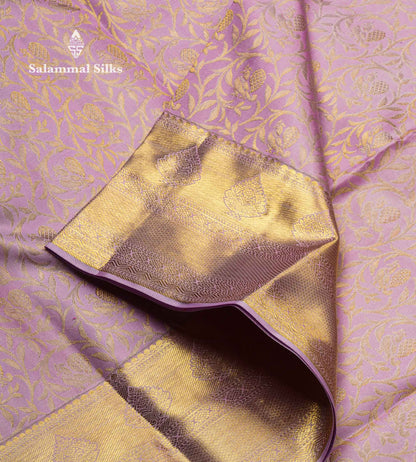 Beautiful Lavender Bridal Pure Kanjivaram Silk Saree With Traditional Medium Border
