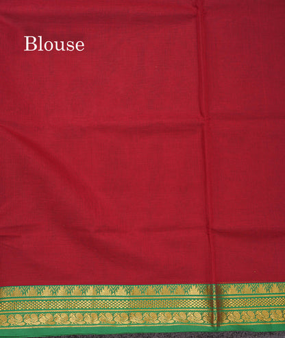 Beautiful Maroon Plain Pure Cotton Saree With Contrast Green Traditional Border