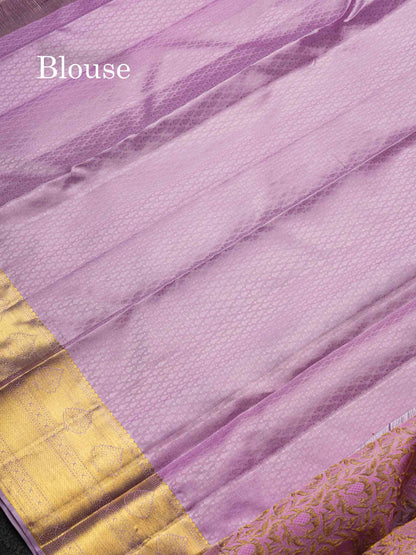Beautiful Lavender Bridal Pure Kanjivaram Silk Saree With Traditional Medium Border
