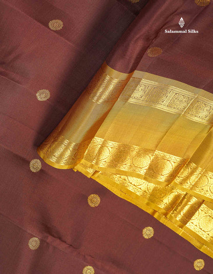 2G Zari Kanjivaram Silk Saree - Brown Colour Body Butta With Contrast Mehandi Green Gap Border