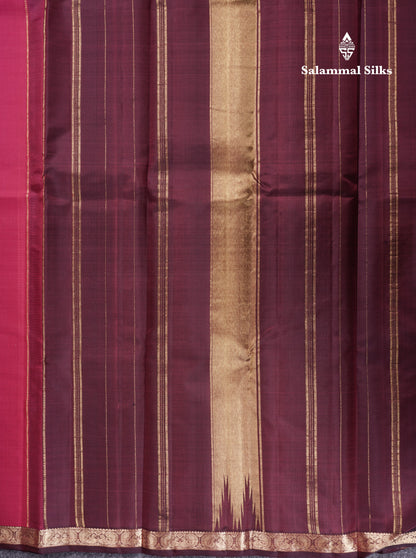 Beautiful Pink Shade Pure Kanjivaram Silk Saree With Contrast Dark Brown Traditional Small Border